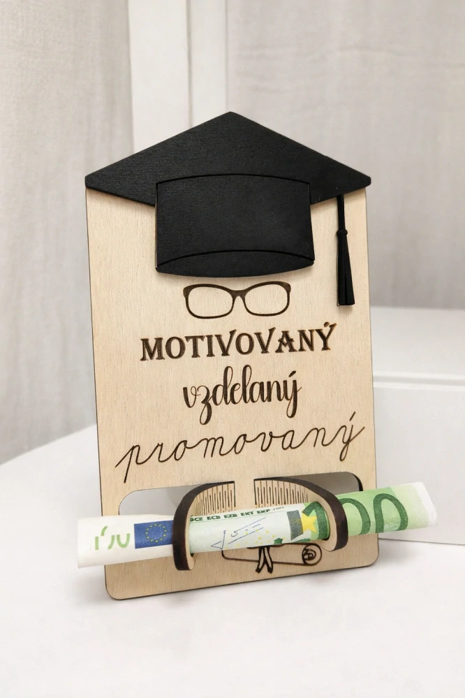 Drevený držiak na peniaze 🎓